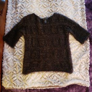 Black 3/4 sleeve sweater w/Gold Filaments - Soft !